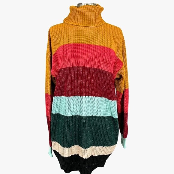 FARM Rio Sweaters - Farm Rio x Anthropologie The Boldly Stripe Knit Turtleneck Sweater Size XS Multi